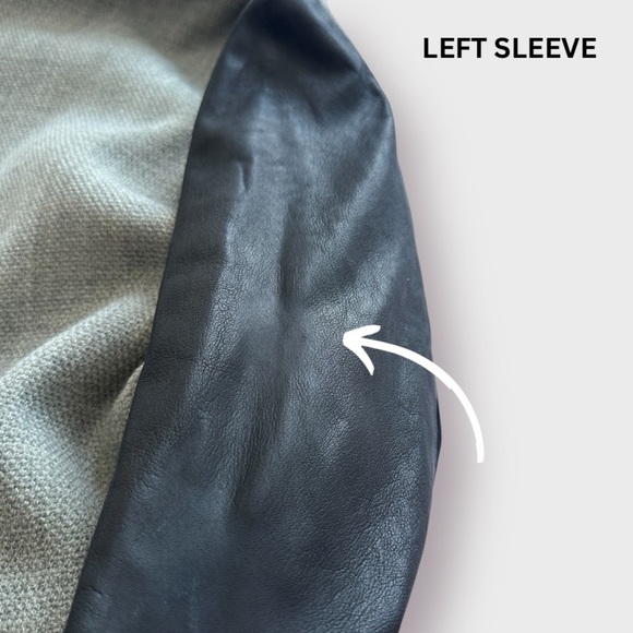 VINCE Womens Blazer Size 2 Heather Gray Black Leather Sleeves Shawl Collar NWOT - Picture 15 of 16